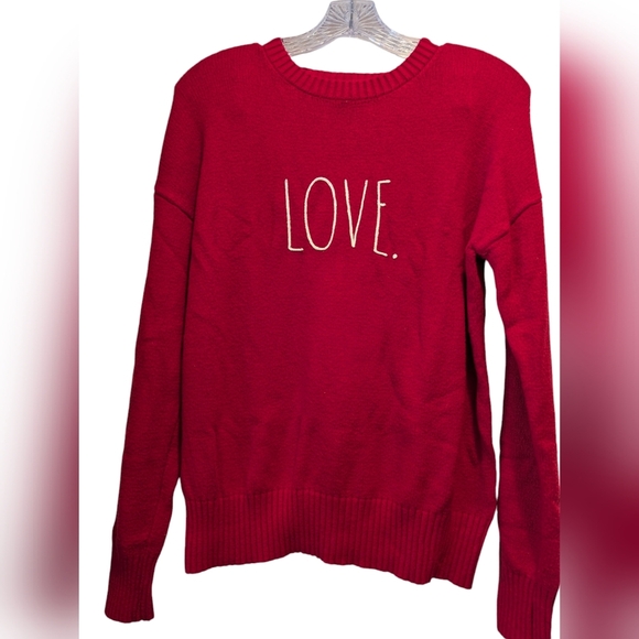 Rae Dunn Red and White Crew Neck Sweater LOVE - Picture 1 of 13